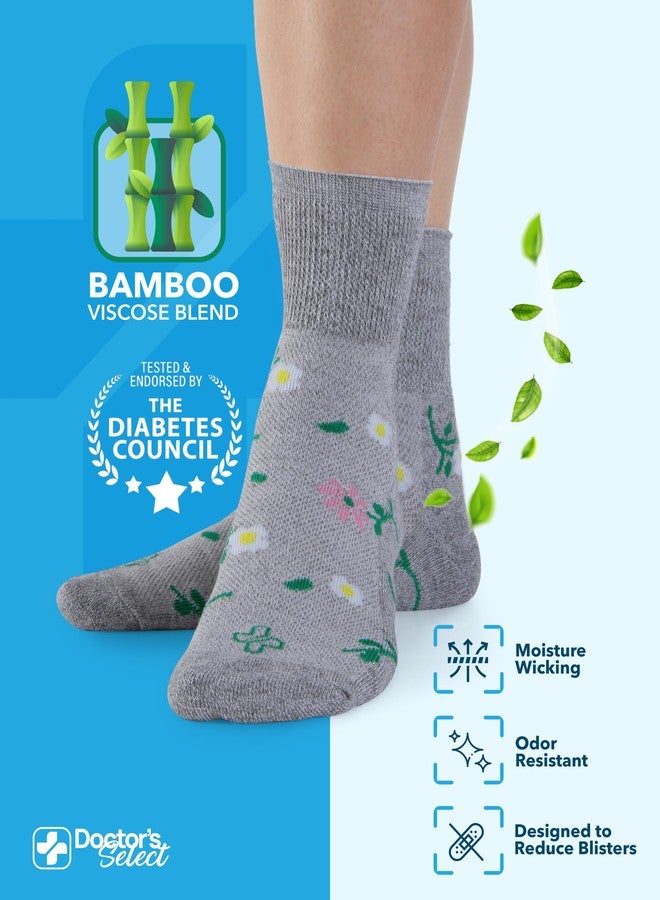 Doctor's Select Bamboo Viscose Diabetic Socks for Women & Men - 6 Pairs, Non Binding, Loose Top, Smooth Toe Seams, Moisture-Wicking, Flowers, Womens Diabetic Socks - Image 3