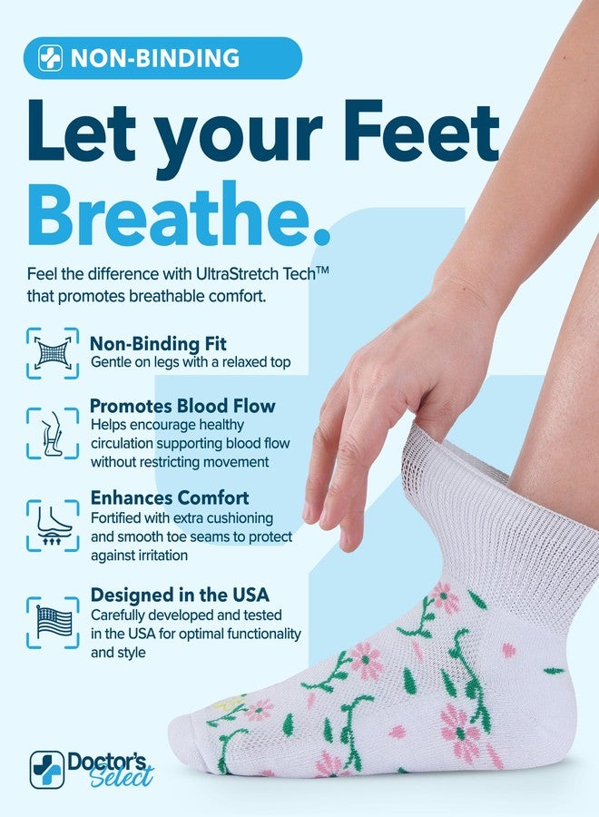 Doctor's Select Bamboo Viscose Diabetic Socks for Women & Men - 6 Pairs, Non Binding, Loose Top, Smooth Toe Seams, Moisture-Wicking, Flowers, Womens Diabetic Socks - Image 2