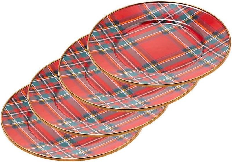 mackenzie childs MACKENZIECHILDS Enamel Salad and Dessert Plate Small Plate for a Dessert or Appetizer Dish 8 Inches Set of 4 Red Tartastic - Image 1
