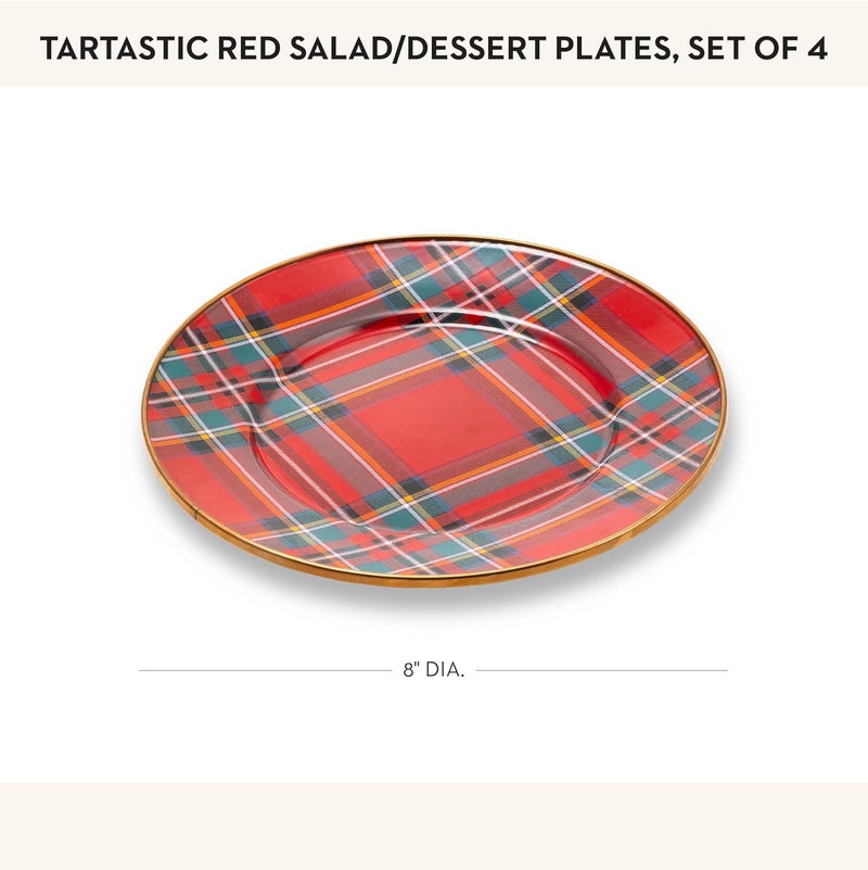mackenzie childs MACKENZIECHILDS Enamel Salad and Dessert Plate Small Plate for a Dessert or Appetizer Dish 8 Inches Set of 4 Red Tartastic - Image 4