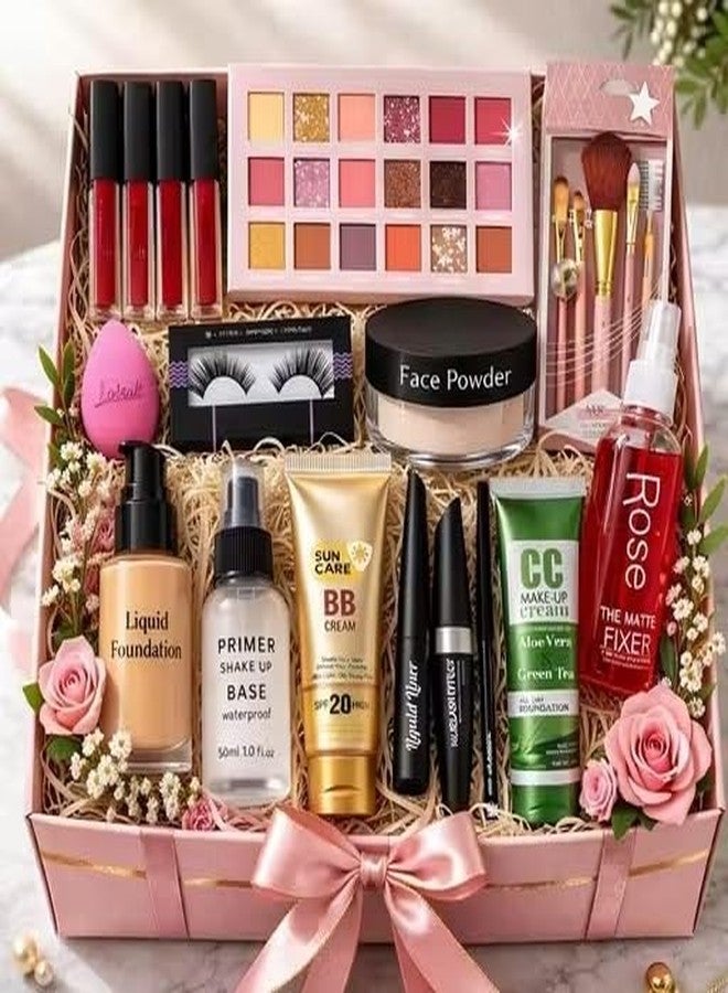 Complete Makeup Gift Set, Liquid Foundation, Primer, BB Cream, Face Powder, Eyeshadow Palette, Mascara, Lip Gloss, Brushes - Image 5