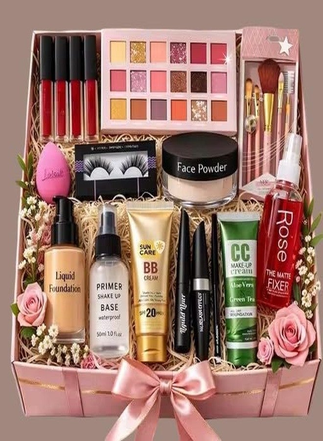 Complete Makeup Gift Set, Liquid Foundation, Primer, BB Cream, Face Powder, Eyeshadow Palette, Mascara, Lip Gloss, Brushes - Image 3