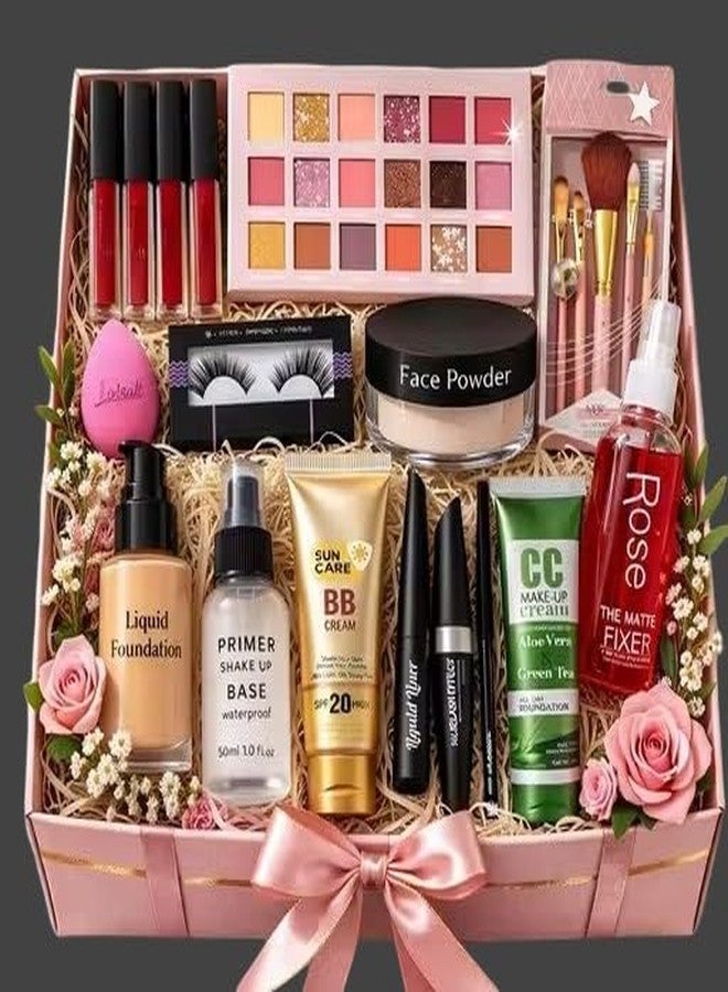 Complete Makeup Gift Set, Liquid Foundation, Primer, BB Cream, Face Powder, Eyeshadow Palette, Mascara, Lip Gloss, Brushes - Image 4