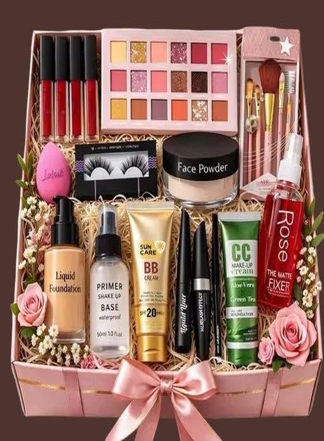 Complete Makeup Gift Set, Liquid Foundation, Primer, BB Cream, Face Powder, Eyeshadow Palette, Mascara, Lip Gloss, Brushes - Image 2