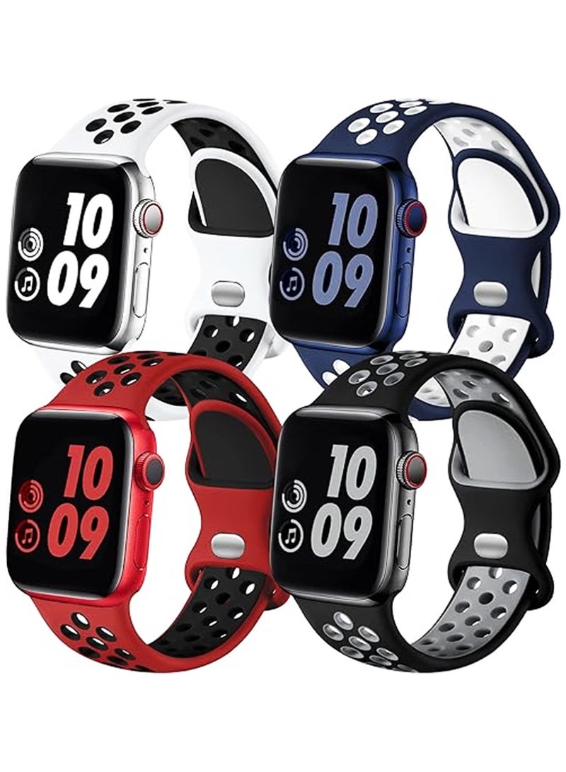 إكس ليفيل مجموعة من 4 أساور رياضية متوافقة مع ساعات أبل 38 مم، 40 مم، 41 مم، 42 مم، 44 مم، 45 مم، 49 مم، أساور سيليكون ناعمة مقاومة للماء، أساور رياضية بديلة، متوافقة مع ساعات آي واتش ساعات آبل السلسلة 8، 7، 6، 5، 4، 3، 2، 1 (42/44/45/49 مم) - Image 1