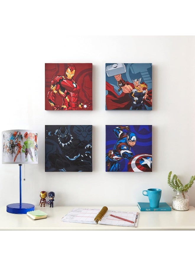 Idea Nuova Marvel Avengers Canvas 4 Pack Wall Art Set, Childrens Wall Hanging Décor, Each Piece 11"x11" - Image 1