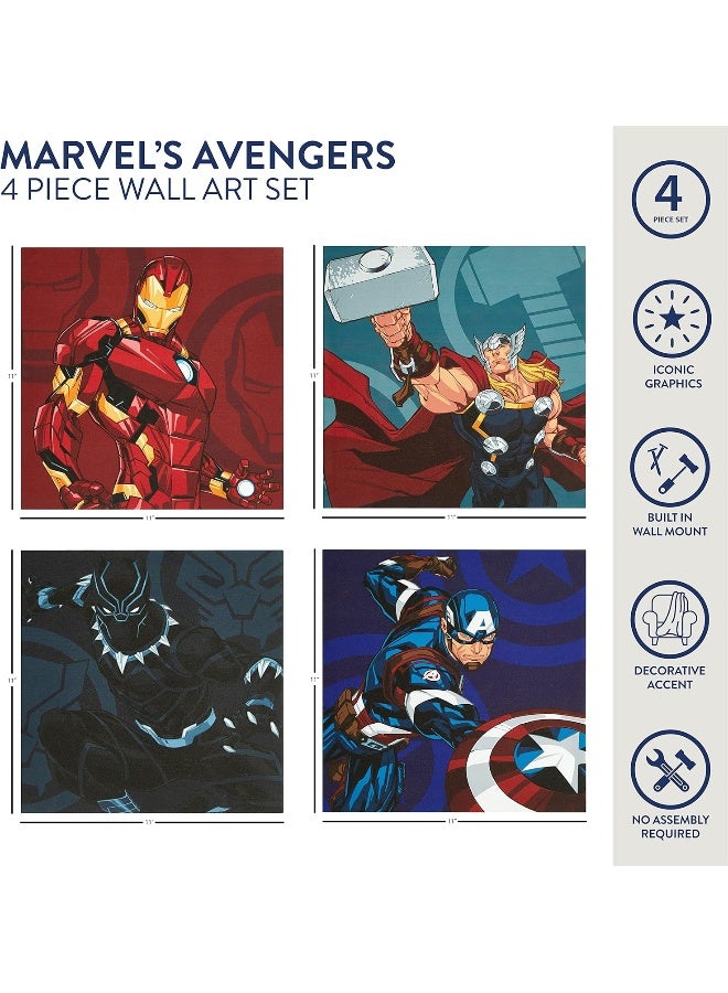 Idea Nuova Marvel Avengers Canvas 4 Pack Wall Art Set, Childrens Wall Hanging Décor, Each Piece 11"x11" - Image 2