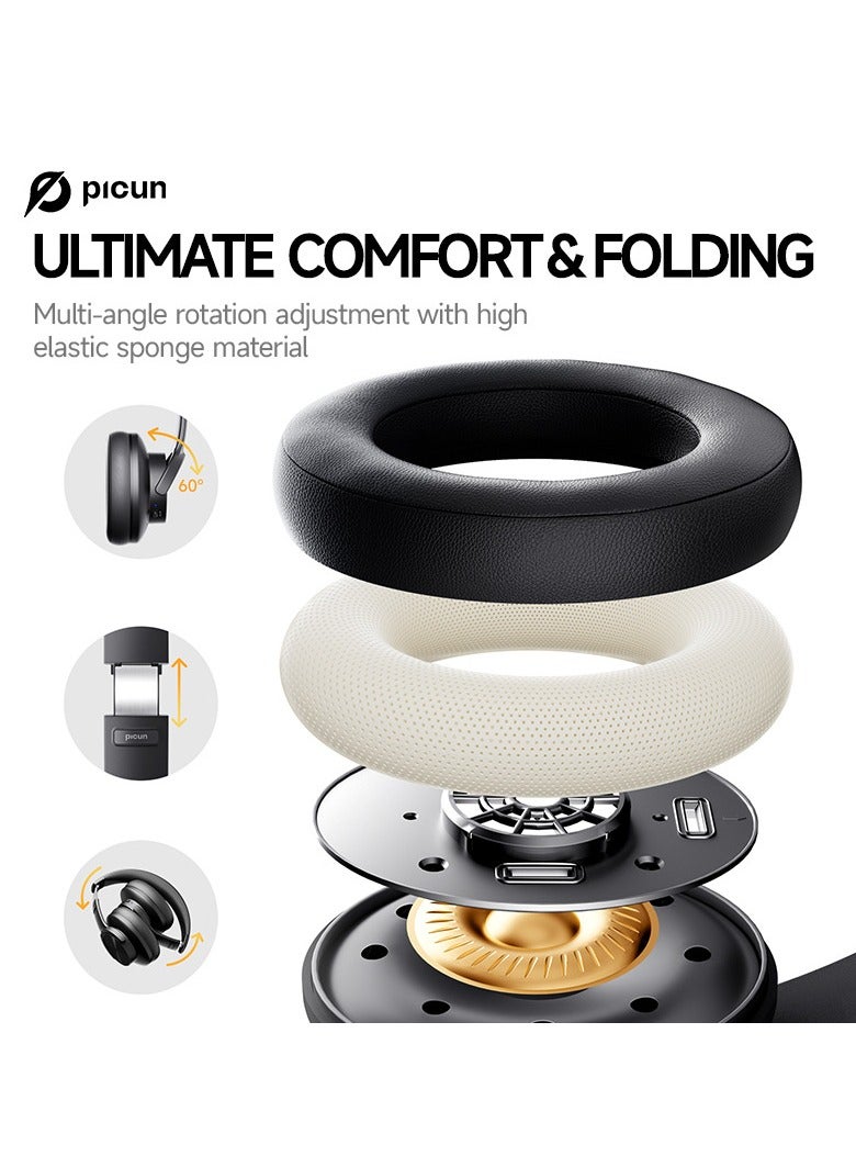 بيكن سماعه قيمنق لاسلكية B8، سماعات رأس للألعاب تغطي الأذن مع بلوتوث V5.3، صوت ستيريو عالي الدقة، صوت جهير عميق، بدون تأخير، خفيفة الوزن، وحدة تشغيل عالية الدقة 40 مم، 46 ساعة تشغيل/مكالمات، خاصية إلغاء الضوضاء، أسود - Image 4