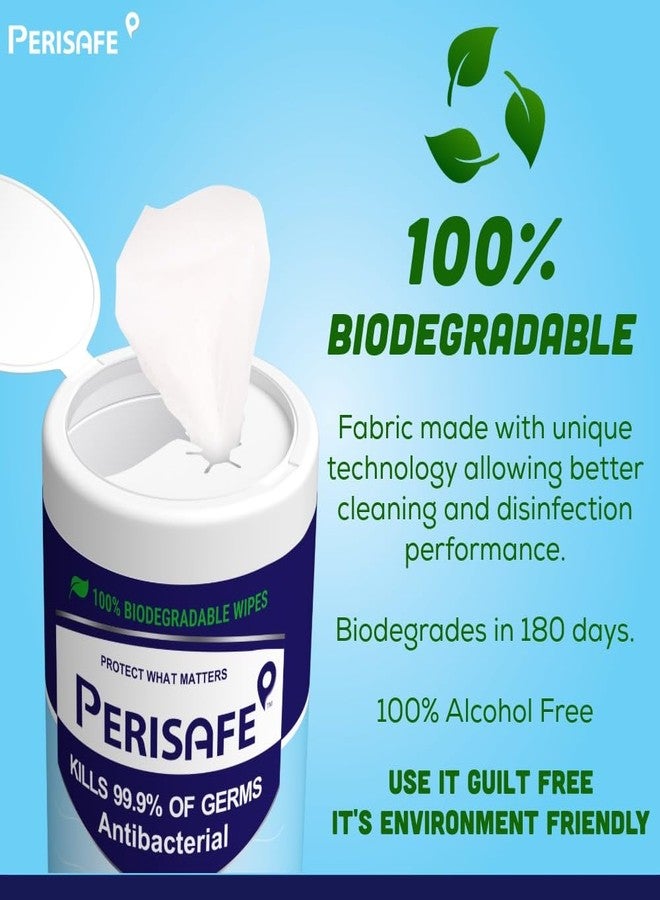 PERISAFE Multipurpose Disinfectant Wipes For Surfaces & Skin-100 Wipes | 100% Biodegradable | Antibacterial | 2-IN-1- Kills Germs & Cleans Tough Messes | Fresh Mint - Image 2