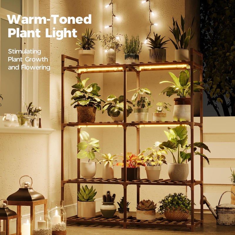 Bamworld Plant Stand with Grow Lights for Indoor Plants Wood Plant Shelf 4 Tier Large Flower Stand for Mutiple Plant Holder Rack for Patio Living Room Balcony - Image 2
