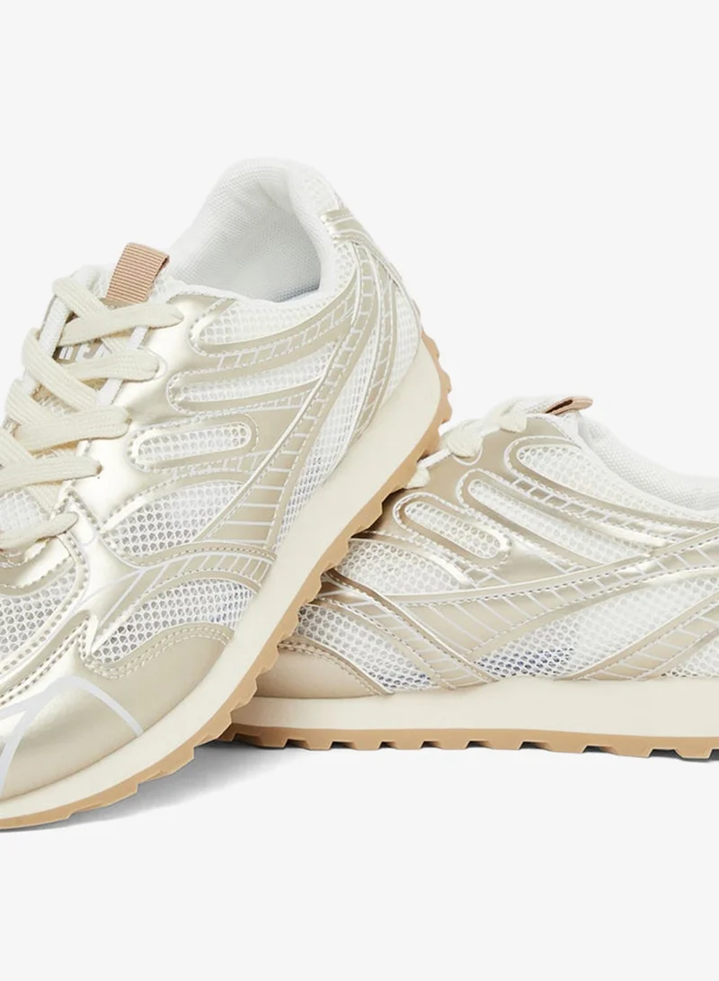 Styli Active  Women Textured Metallic Panel Sneakers for Women | Best Price UAE