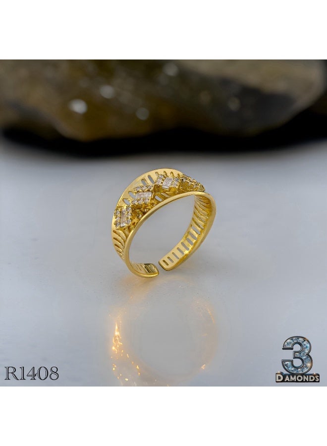3Diamonds Gold-Plated Open Ring – Luxurious Geometric Design with Rectangular Zircon Stones