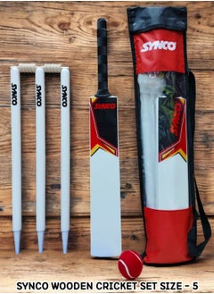 synco SYNCO Kids Cricket Set – Size 5 | Moulded wooden Bat with Rubber Grip, Soft Ball & Wicket Stumps | All-Weather Play Set for Children Ages 4-11 for noon  - Image 1