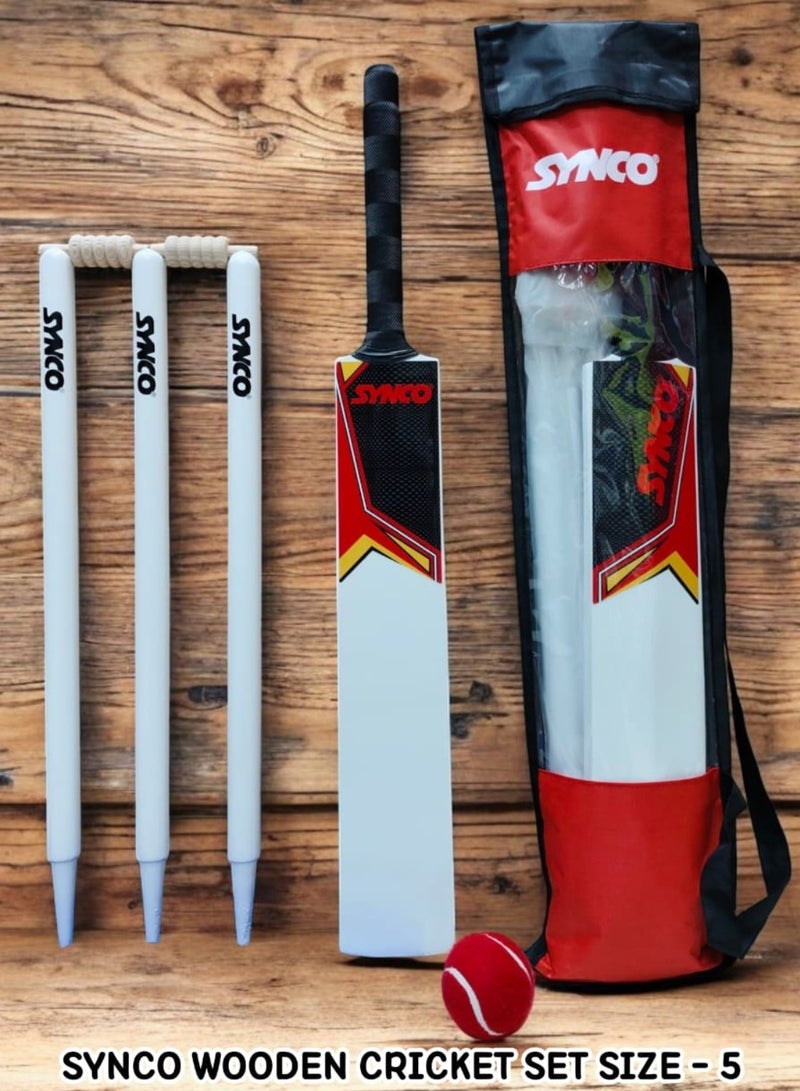 synco SYNCO Kids Cricket Set – Size 5 | Moulded wooden Bat with Rubber Grip, Soft Ball & Wicket Stumps | All-Weather Play Set for Children Ages 4-11 for noon - Image 1