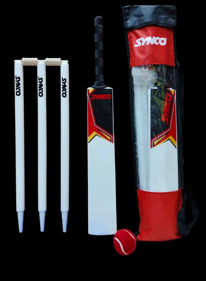synco SYNCO Kids Cricket Set – Size 5 | Moulded wooden Bat with Rubber Grip, Soft Ball & Wicket Stumps | All-Weather Play Set for Children Ages 4-11 for noon - Image 4
