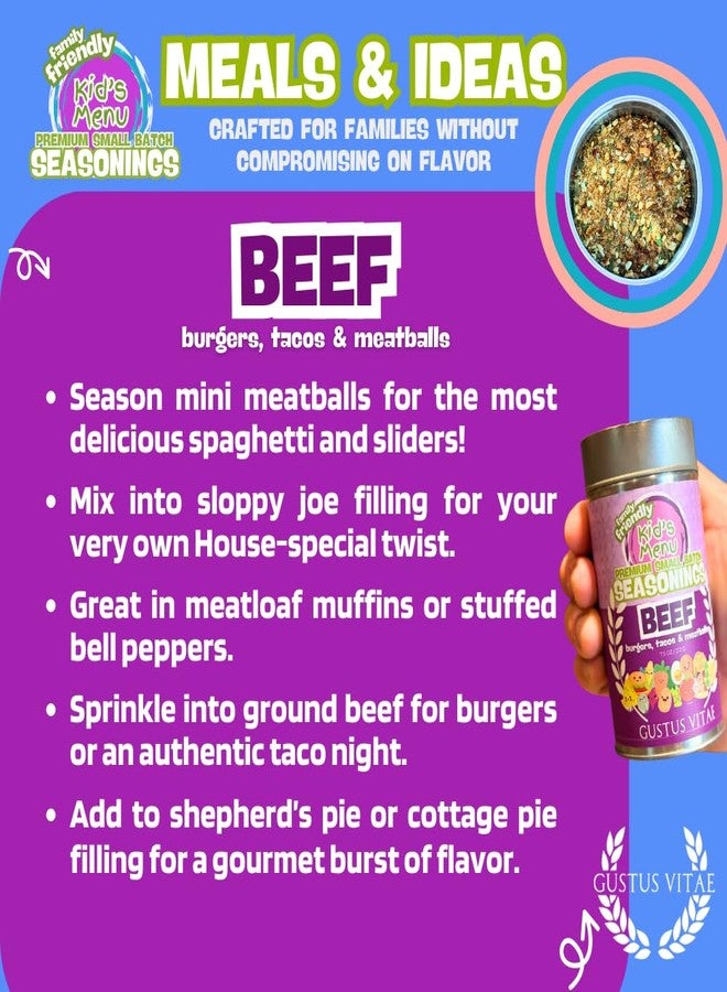 GUSTUS VITAE Kid’s Menu: Beef - Burgers, Tacos & Meatballs Seasoning | Hand Made Seasoning | All Natural Spice Blend | No MSG | Lower Sodium | Non GMO | Fun, Savory, Mild Flavor Spice Mix | Picky Eater Approved | Great for Ages 3–11 | Quick & Easy | Family Friendly | Not Spicy | Small Batch | Made in USA | Gustus Vitae - Image 2