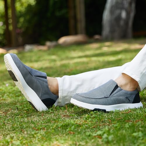 OrthoComfoot Men's Orthopedic Canvas Slip-On, Plantar Fasciitis Flat Feet Heel Pain Relief Loafers, Cushioned Walking Shoes for Shop Black Grey Size EU 45 - Image 2