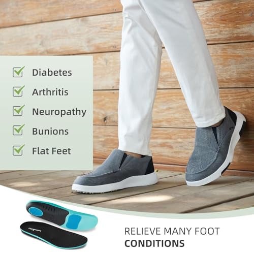 OrthoComfoot Men's Orthopedic Canvas Slip-On, Plantar Fasciitis Flat Feet Heel Pain Relief Loafers, Cushioned Walking Shoes for Shop Black Grey Size EU 45 - Image 4