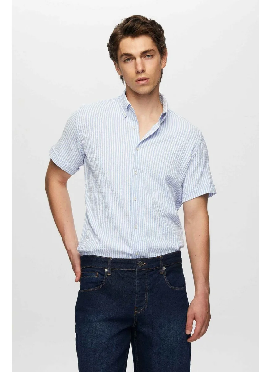 D'S DAMAT Slim Fit Blue Seersucker Short Sleeve Shirt 0HC02ORT04265