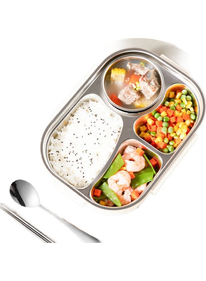 JD.com Jd Jingzao Lunch Box, 304 Stainless Steel Bento Box For Office Workers, Elementary School Students, Microwave Safe, 4 Compartments, 1.5L, With Chopsticks And Spoon - Image 2