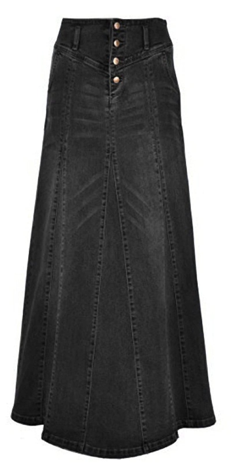 CHARTOU Women's Retro Exposure Button-Fly Packaged Hip A-Line Maxi Long Denim Skirt (XX-Large, Black) - Image 1