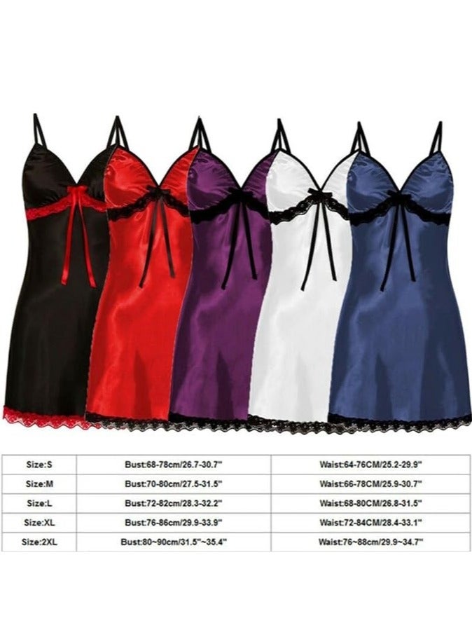 MARGOUN Women Silk Nightwear Slip Dress Pajamas Robe Sleepdress Nightdress Deep V Neck Solid Color Satin Silk Lace Comfortable Black - Image 2