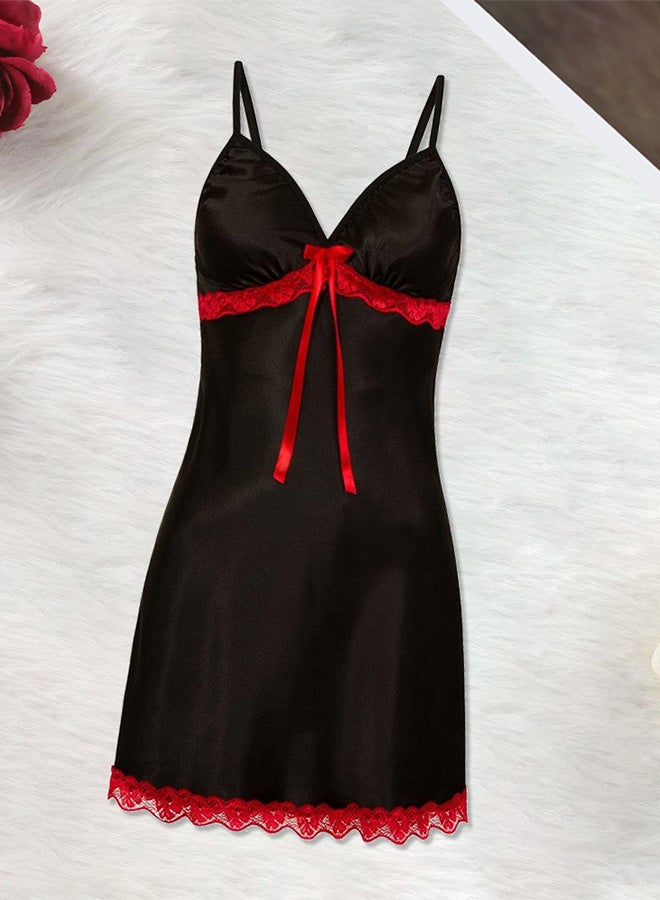 MARGOUN Women Silk Nightwear Slip Dress Pajamas Robe Sleepdress Nightdress Deep V Neck Solid Color Satin Silk Lace Comfortable Black - Image 3