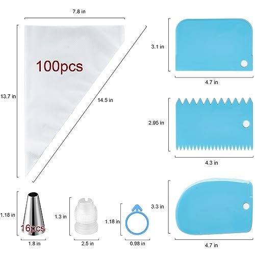 BOOMIBOO Piping Bags and Tips Set, Cakes Decorating Supplies Kit with 100pcs 12 Inch Pastry Bags, 16 Piping Tips, 3 Cake Scraper, 2 Couplers, 2 Bag Ties, Simple and Convenient Baking Supplies Set - Image 2