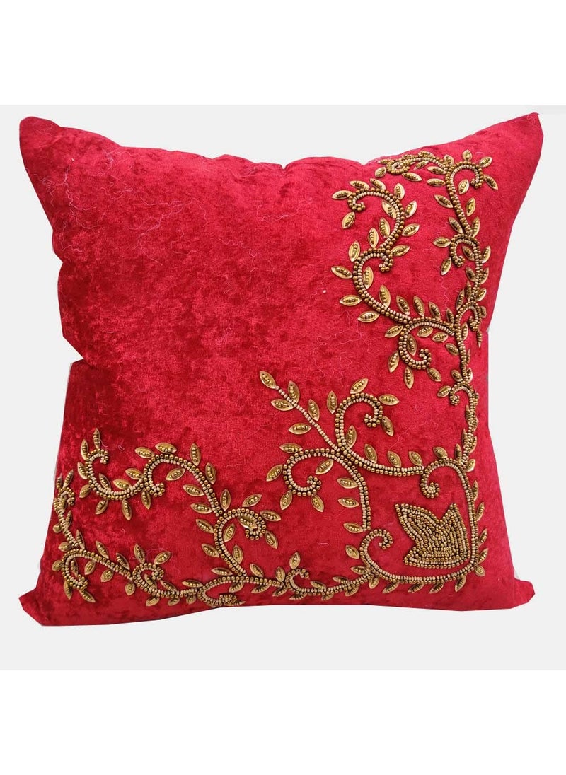Good Vibes Cream Maroon Set of 5 Ethnic Beaded Embroidered Square Cushion Covers for Sofa Home Bedroom 24x24 inch or 60 x 60 cm  - Image 4