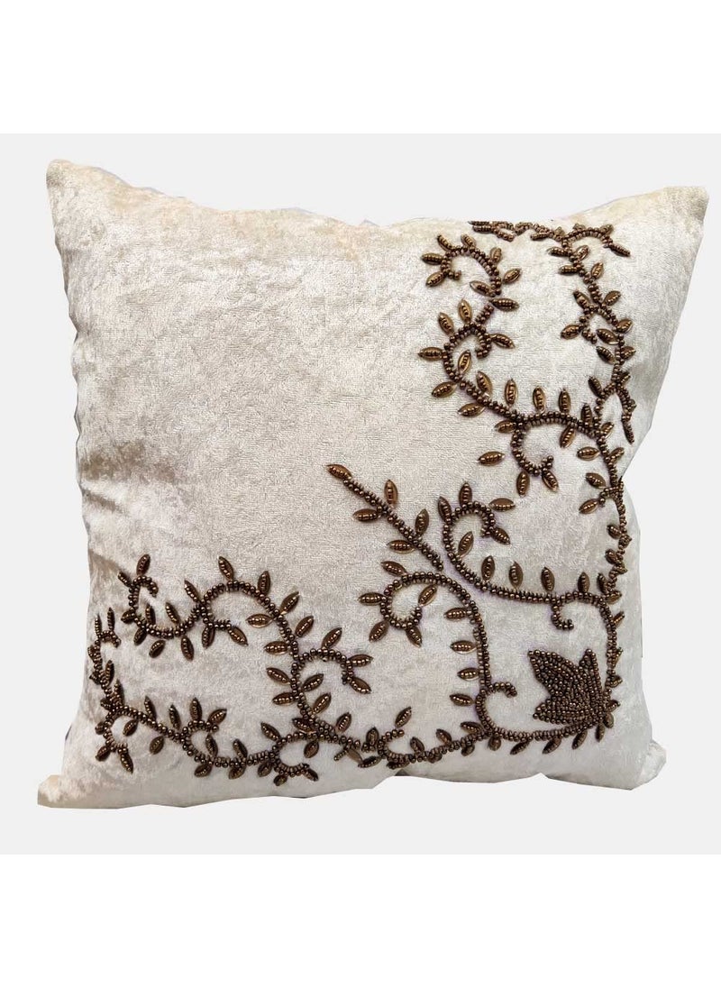 Good Vibes Cream Maroon Set of 5 Ethnic Beaded Embroidered Square Cushion Covers for Sofa Home Bedroom 24x24 inch or 60 x 60 cm  - Image 2