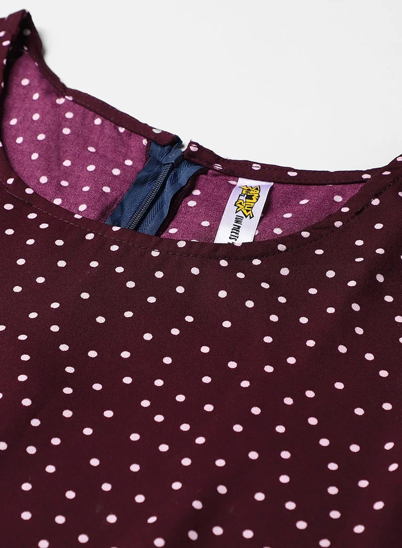 PINACOLADA Women's Wine Red Polka Dot Top