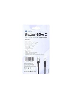 Zoook ZF-Brazen 60w C - Ultra Fast charging braided Type to cable with metal connectors, Supports PD @60Watts; Charges-Black+Grey  - Image 3
