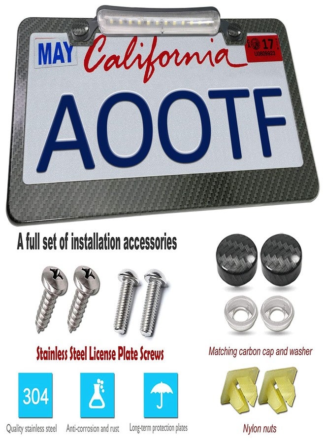 AOOTF License Plate Frame with Light Bar Assembly- License Plate Light Lamp Bulbs & Aluminium Carbon Fiber Car Tag Holder Mount Kit for Truck SUV Trailer, 12V Waterproof White, Screws Caps - Image 4