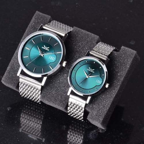 LOUIS DEVIN Stainless Steel Chain Analog Wrist Watch for Men and Women (Blue Dial) | Set of 2 Wrist Watches | Couple Watches | LDCM-WT092-BLU-CH - Image 2