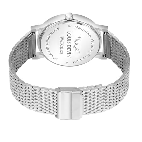 LOUIS DEVIN Stainless Steel Chain Analog Wrist Watch for Men and Women (Blue Dial) | Set of 2 Wrist Watches | Couple Watches | LDCM-WT092-BLU-CH - Image 5