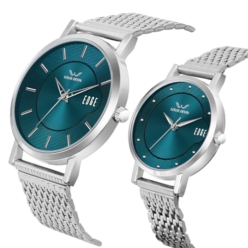 LOUIS DEVIN Stainless Steel Chain Analog Wrist Watch for Men and Women (Blue Dial) | Set of 2 Wrist Watches | Couple Watches | LDCM-WT092-BLU-CH - Image 4