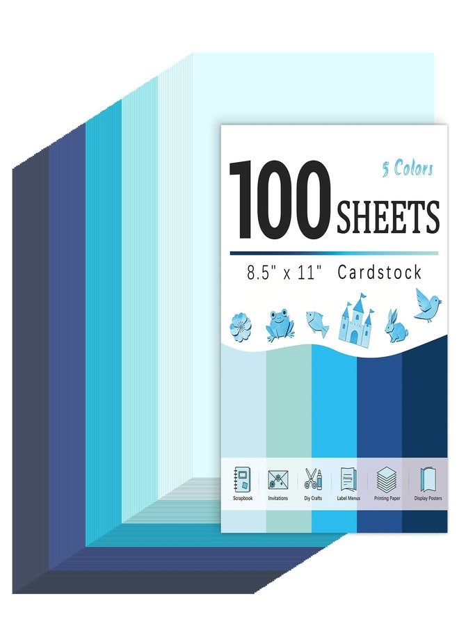 Bupete 100 Sheets 8.5" X 11" Colored Paper 5 Assorted Blue Construction Paper - Image 1