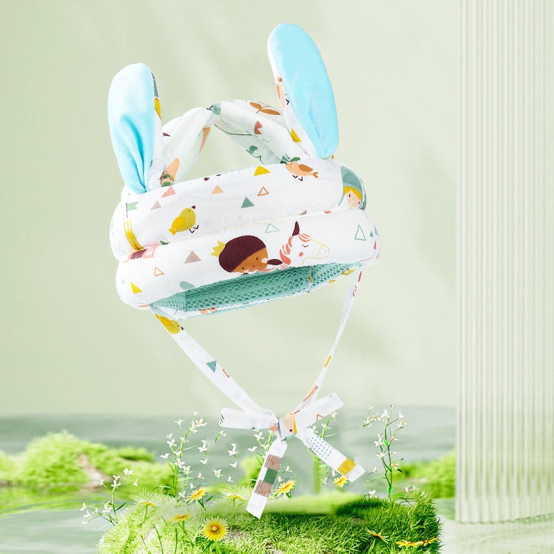 Baby Toddler Learning Safety Helmet Fairy tale world anti-fall cap (rabbit ear Tencel breathable)