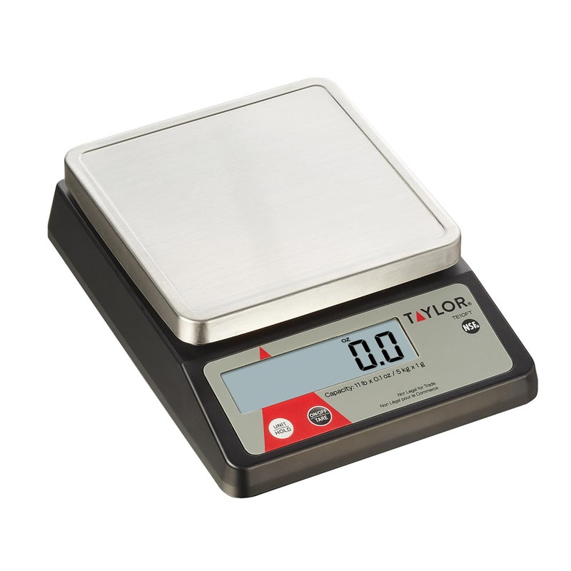 Taylor TE10FT 11Pound Commercial Digital Portion Control Scale 11 lb 5 kg in 01 oz 1 g Food and Cooking Scale Tare and Hold Function NSF Stainless Steel Platform