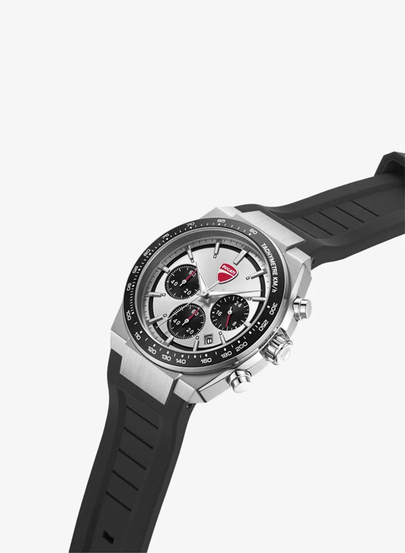 دوكاتي Nitro Silver-Black Dial, Silicone Strap, Chronograph Watch for Men, 43mm