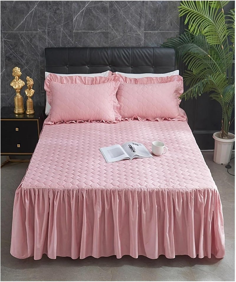Double Bedspread Cotton Bed Skirts Linen Set Skirt Mattress Cover King Queen Size(Color-09,1.5mx2.0mx0.45m 3pcs) - Image 1