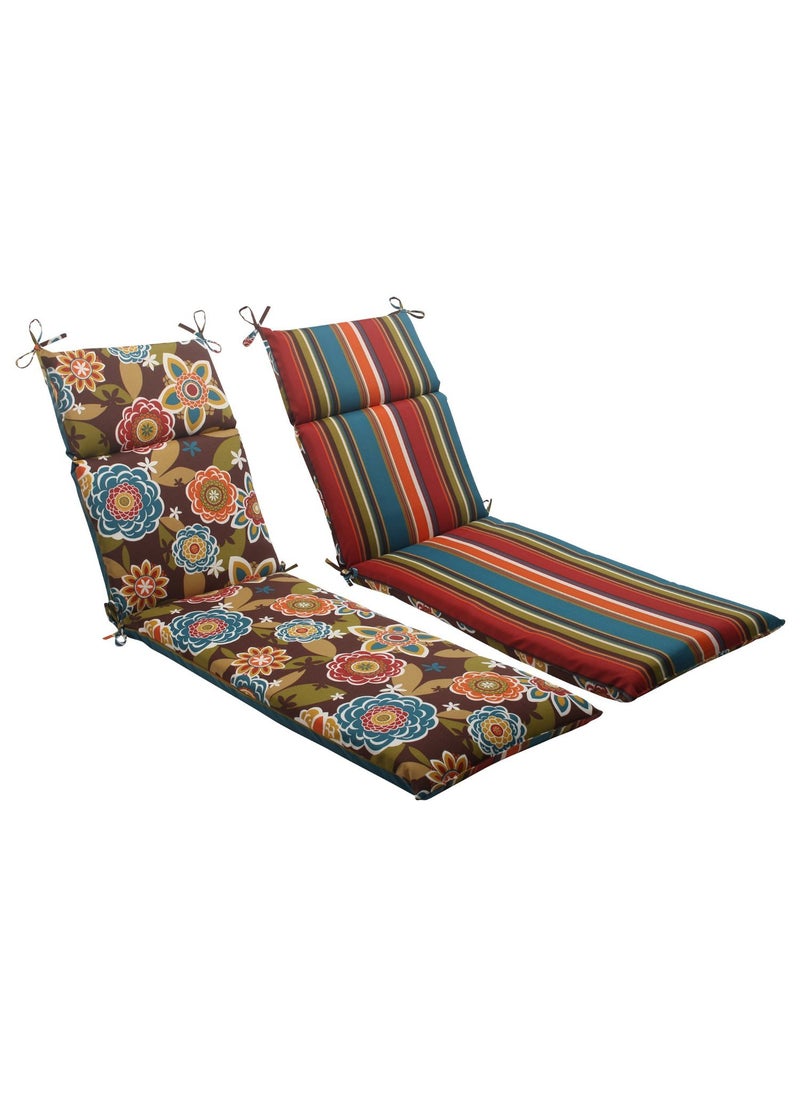 Pillow Perfect Pillow Perfect Reversible Floral Stripe IndoorOutdoor Split Back Chaise Lounge Cushion with Ties Plush Fiber Fill Weather and Fade Resistant 725 x 21 BrownOrange Annie 1 Count 