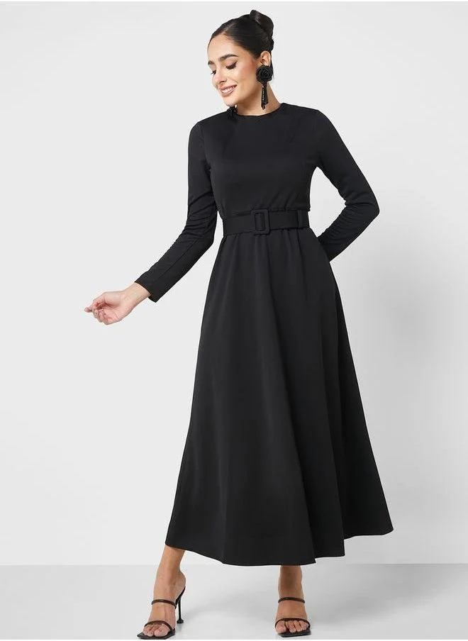 Refka by modanisa Crew Neck Belted Dress