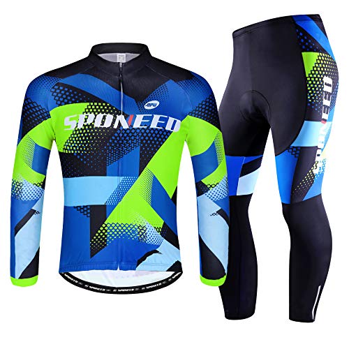 sponeed Men Biking Pants Padded Tights Bicycle Tops Jersey Cycling Uniforms Club Team Spring Style US M Multi - Image 1