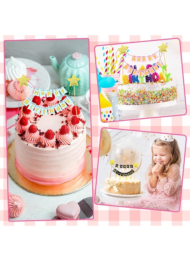 Urit 6 Pcs Happy Birthday Cake Topper, Glitter Bunting Banner, Birthday Baby Shower Party Baking Decoration Supplies  - Image 4