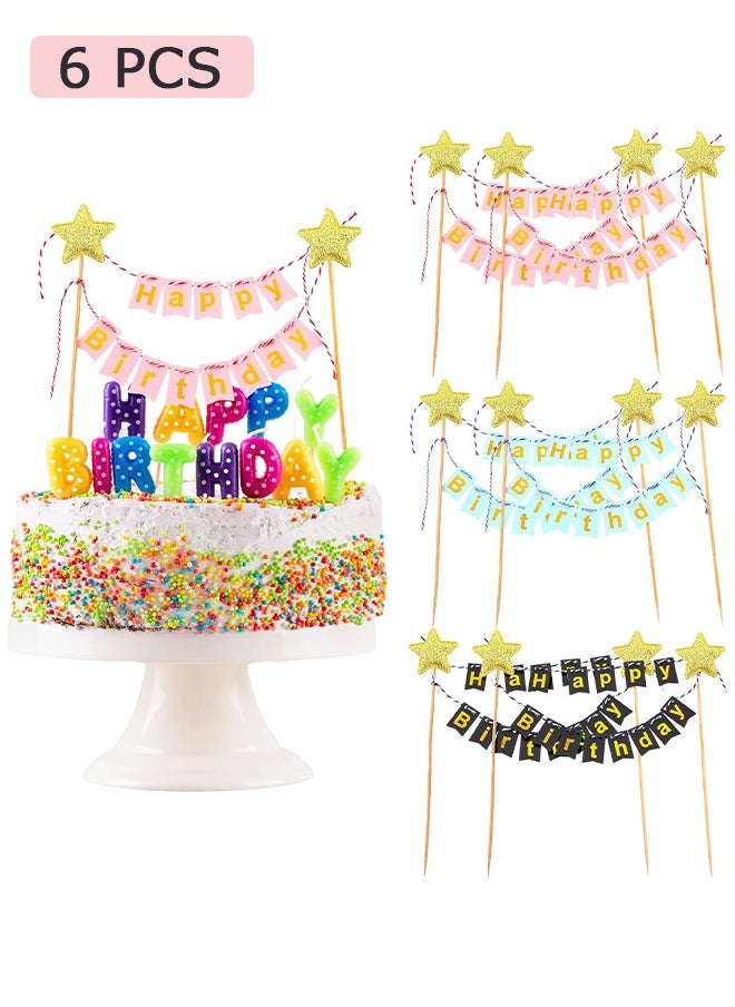 Urit 6 Pcs Happy Birthday Cake Topper, Glitter Bunting Banner, Birthday Baby Shower Party Baking Decoration Supplies  - Image 1
