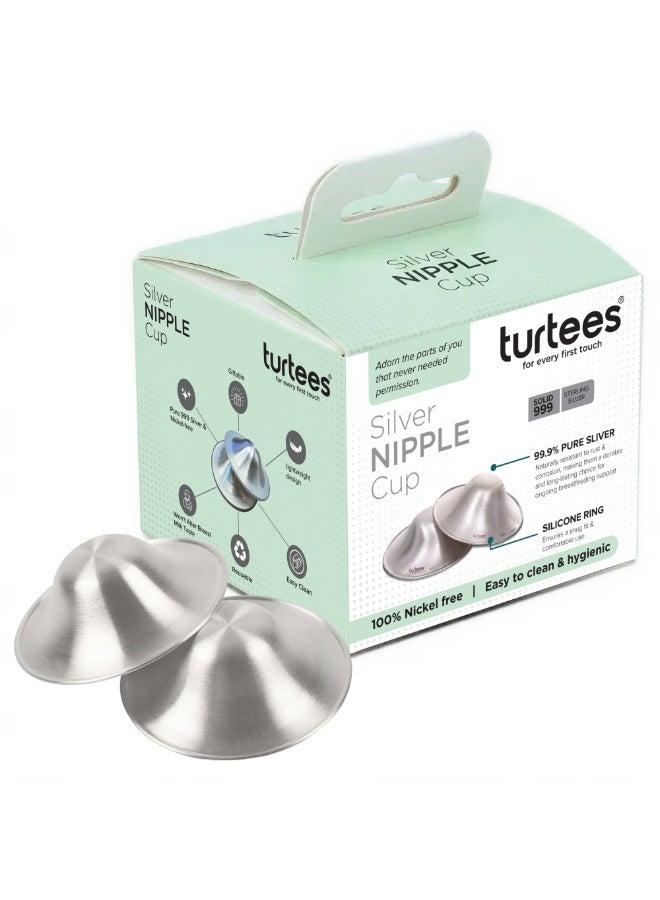 Turtees 999 Pure Silver Nipple Cups for Breastfeeding Mothers – Reusable Silver Nursing Cups with Silicone Ring – Crack Relief, Sore Nipple Protection – Nickel Free, Eco-Friendly Breast Care Shield- TSC300 - Image 1