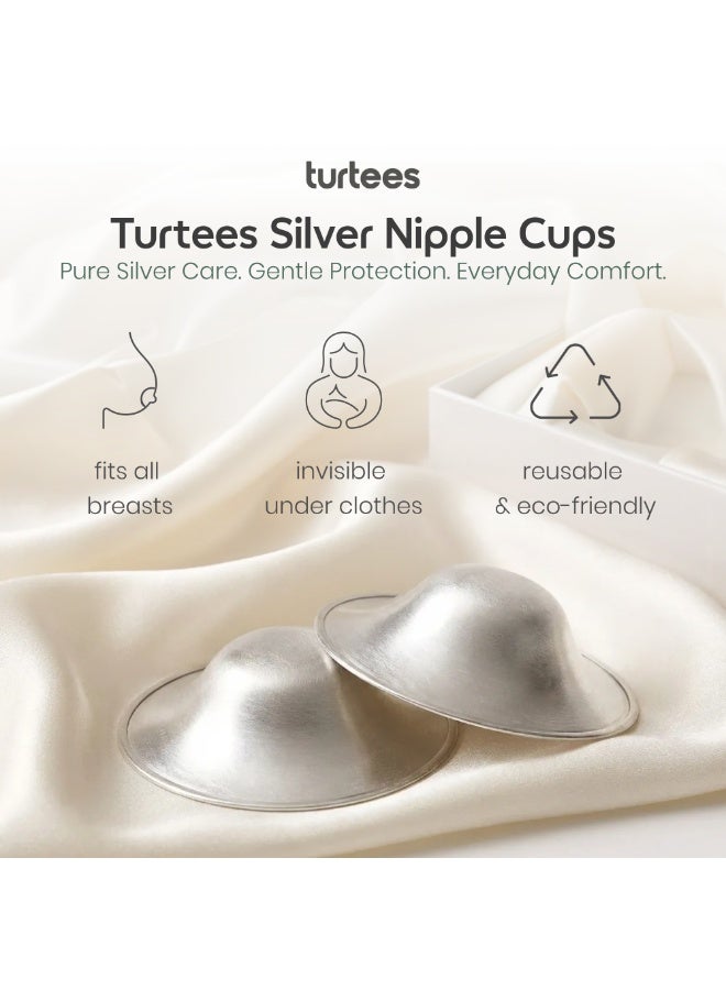 Turtees 999 Pure Silver Nipple Cups for Breastfeeding Mothers – Reusable Silver Nursing Cups with Silicone Ring – Crack Relief, Sore Nipple Protection – Nickel Free, Eco-Friendly Breast Care Shield- TSC300 - Image 2