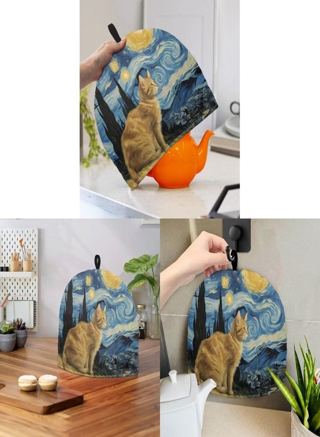 Drnuikhe Van Gogh Starry Night Cat Lovers Artistic Painting Graphic Tea Cosy for Teapot Large Tea Cozy for Teapot British Tea Cozies for Party Wadding Tea Cosy Covers - Image 2