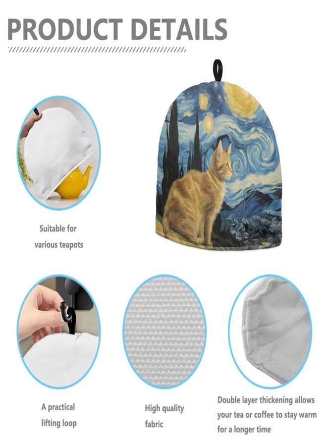 Drnuikhe Van Gogh Starry Night Cat Lovers Artistic Painting Graphic Tea Cosy for Teapot Large Tea Cozy for Teapot British Tea Cozies for Party Wadding Tea Cosy Covers - Image 4
